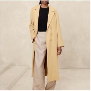 Banana Republic Oro Blazer Trench Coat Medium Petite Long Duster Car Wool Blend